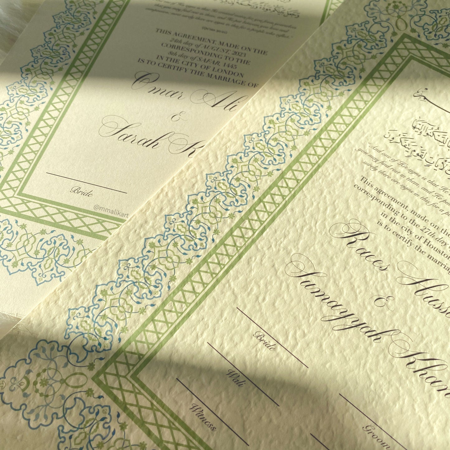 Luxury Nikkah Certificate - Summer Green - mmalikart