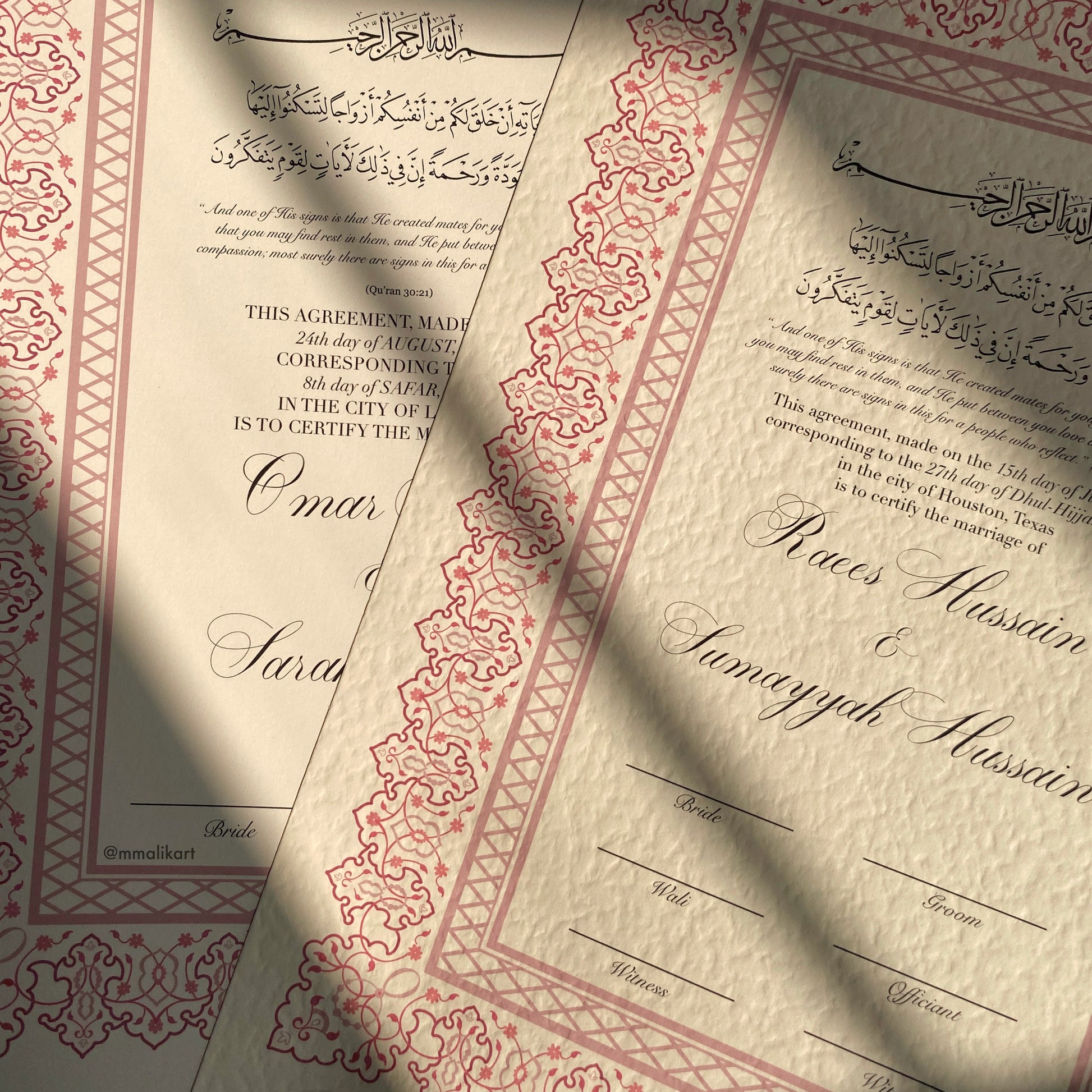 Luxury Nikkah Certificate - Pink Rose - mmalikart