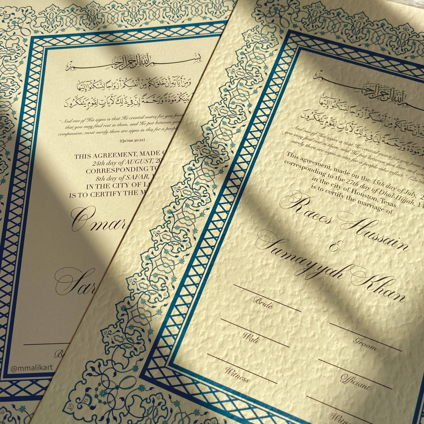 Luxury Nikkah Certificate - Teal Blue