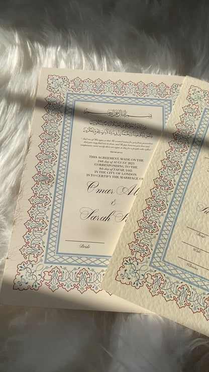 Luxury Nikkah Certificate - Duck-Egg Blue