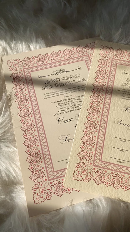 Luxury Nikkah Certificate - Pink Rose